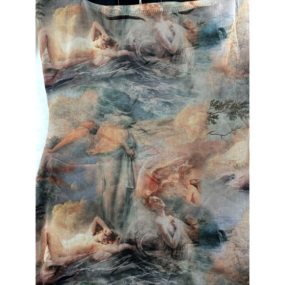 Pretty Little Thing Shape Nude Renaissance Print Mesh Square Neck Bodycon Size 6 - Picture 2 of 9